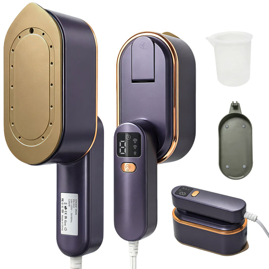 Venuezy Travel Steamer for Clothes, 2 in 1 Travel Steam Iron, Clothes Steamer Handheld with 180ml Water Tank, 20 Seconds Fast Heating, Quick Wrinkle Removal, LCD Display, Ceramic Heating Panel