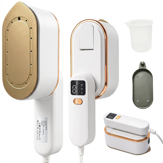 Venuezy Travel Steamer for Clothes, 2 in 1 Travel Steam Iron, Clothes Steamer Handheld with 180ml Water Tank, 20 Seconds Fast Heating, Quick Wrinkle Removal, LCD Display, Ceramic Heating Panel