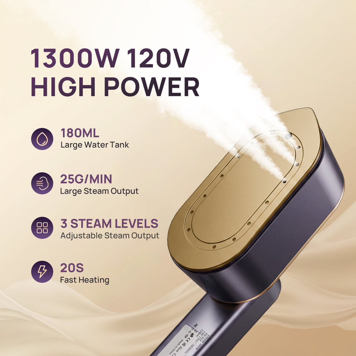 Venuezy Travel Steamer for Clothes, 2 in 1 Travel Steam Iron, Clothes Steamer Handheld with 180ml Water Tank, 20 Seconds Fast Heating, Quick Wrinkle Removal, LCD Display, Ceramic Heating Panel