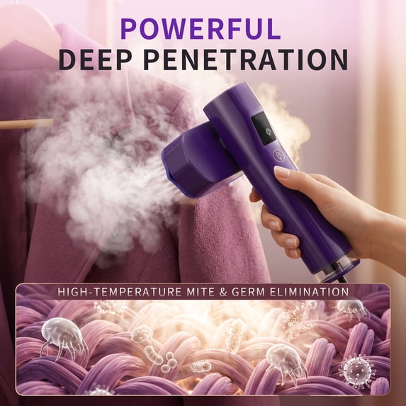 Handheld Clothes Steamer, 2-in-1 Portable Garment Steamer with 100ml Detachable Water Tank, Fast Heat-up, Travel & College Dorm Steamer for Clothes, Purple