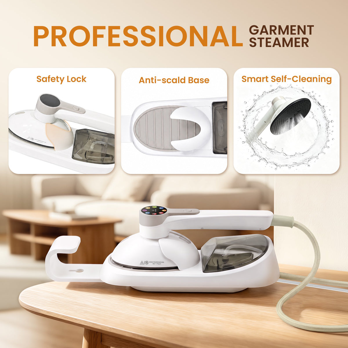 Venuezy Garment Steamer for Clothes - 1450W Power Steam,400ml Tank,30s Fast Heat,30 Mins Steam,8 Modes,LED Display,90°Rotating Head,Self-Cleaning,Easy Storage,Anti-Drip,Large Panel for Home,Business