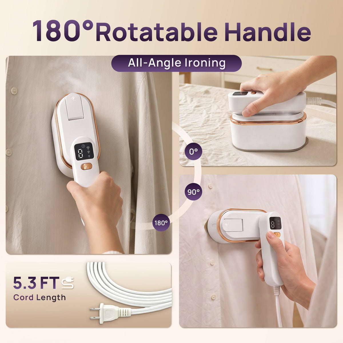 Venuezy Travel Steamer for Clothes, 2 in 1 Travel Steam Iron, Clothes Steamer Handheld with 180ml Water Tank, 20 Seconds Fast Heating, Quick Wrinkle Removal, LCD Display, Ceramic Heating Panel