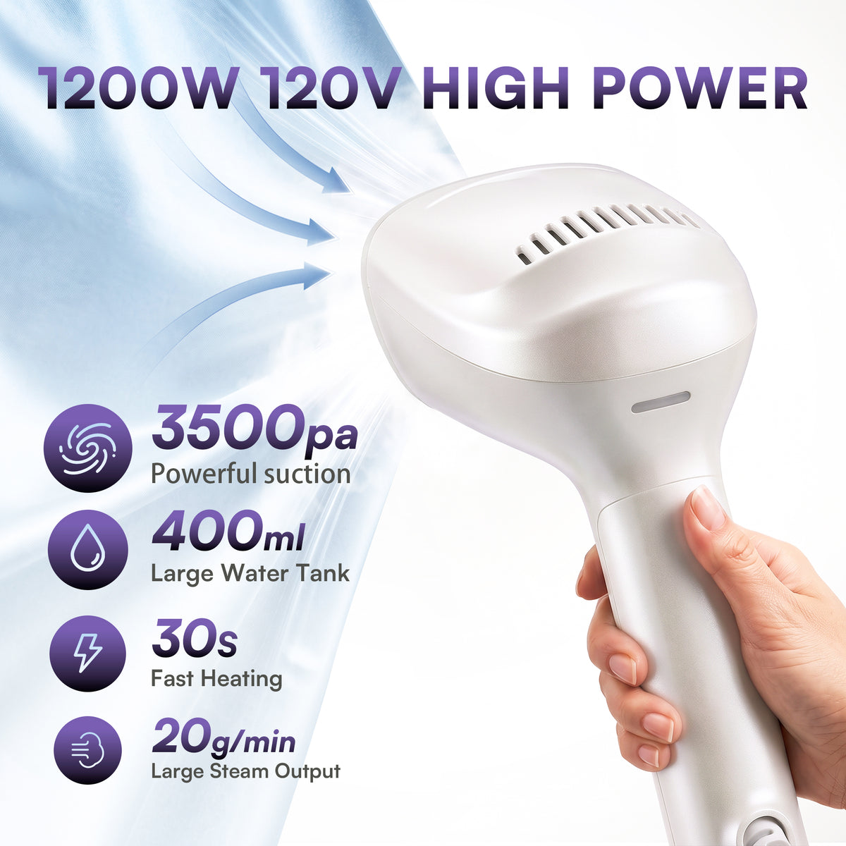 Venuezy Steamer for Clothes, Handheld Clothes Steamer, 1200W Strong Power Garment Steamer with 400ml Tank, Fast Heat-up, Portable Fabric Steam Iron Fabric Wrinkle Remover for Travel, Home