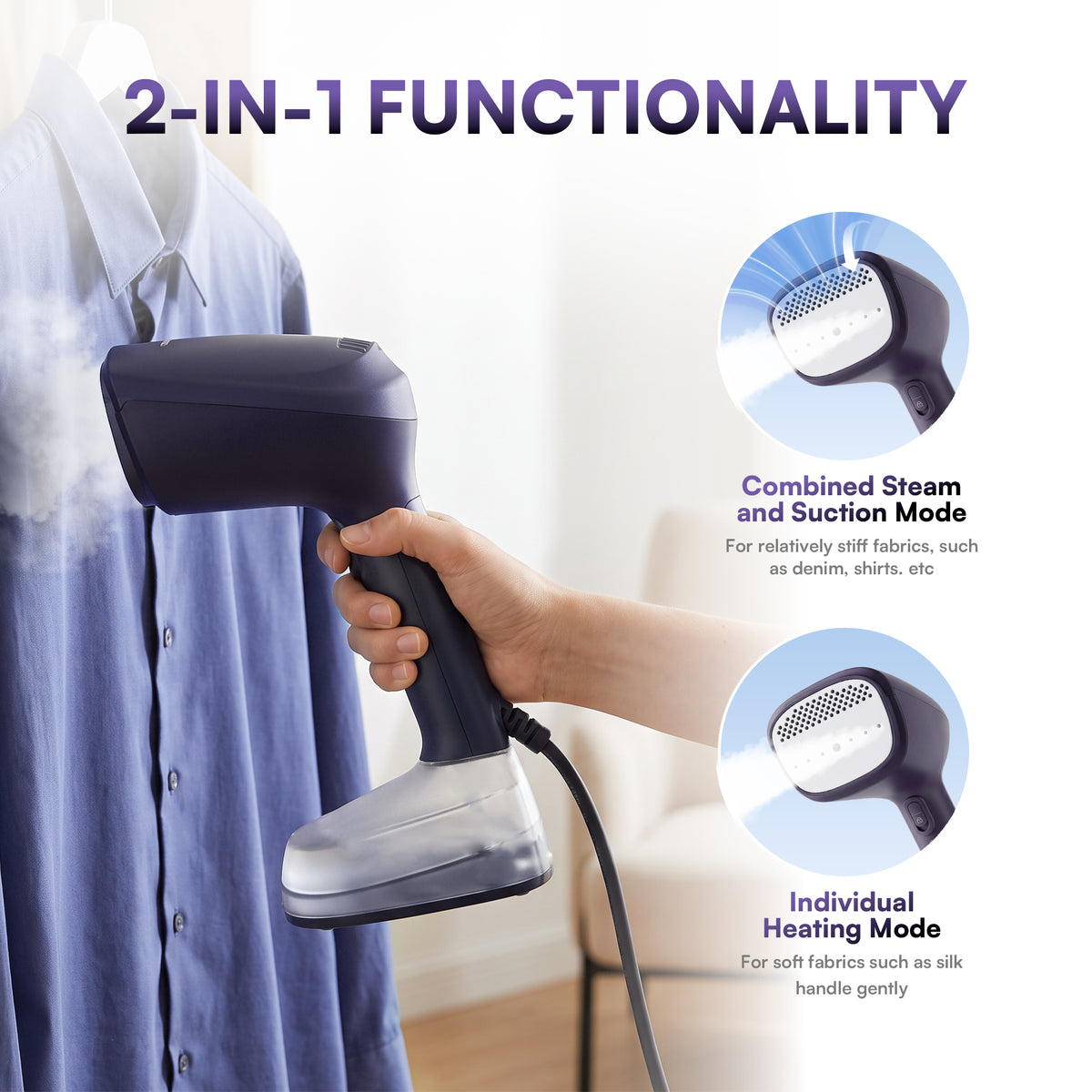 Venuezy Steamer for Clothes, Handheld Clothes Steamer, 1200W Strong Power Garment Steamer with 400ml Tank, Fast Heat-up, Portable Fabric Steam Iron Fabric Wrinkle Remover for Travel, Home