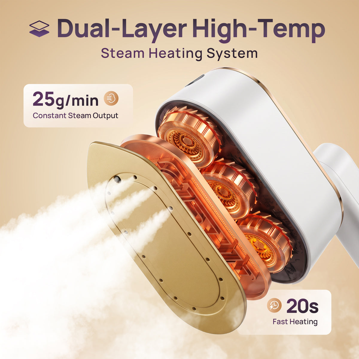 Venuezy Travel Steamer for Clothes, 2 in 1 Travel Steam Iron, Clothes Steamer Handheld with 180ml Water Tank, 20 Seconds Fast Heating, Quick Wrinkle Removal, LCD Display, Ceramic Heating Panel