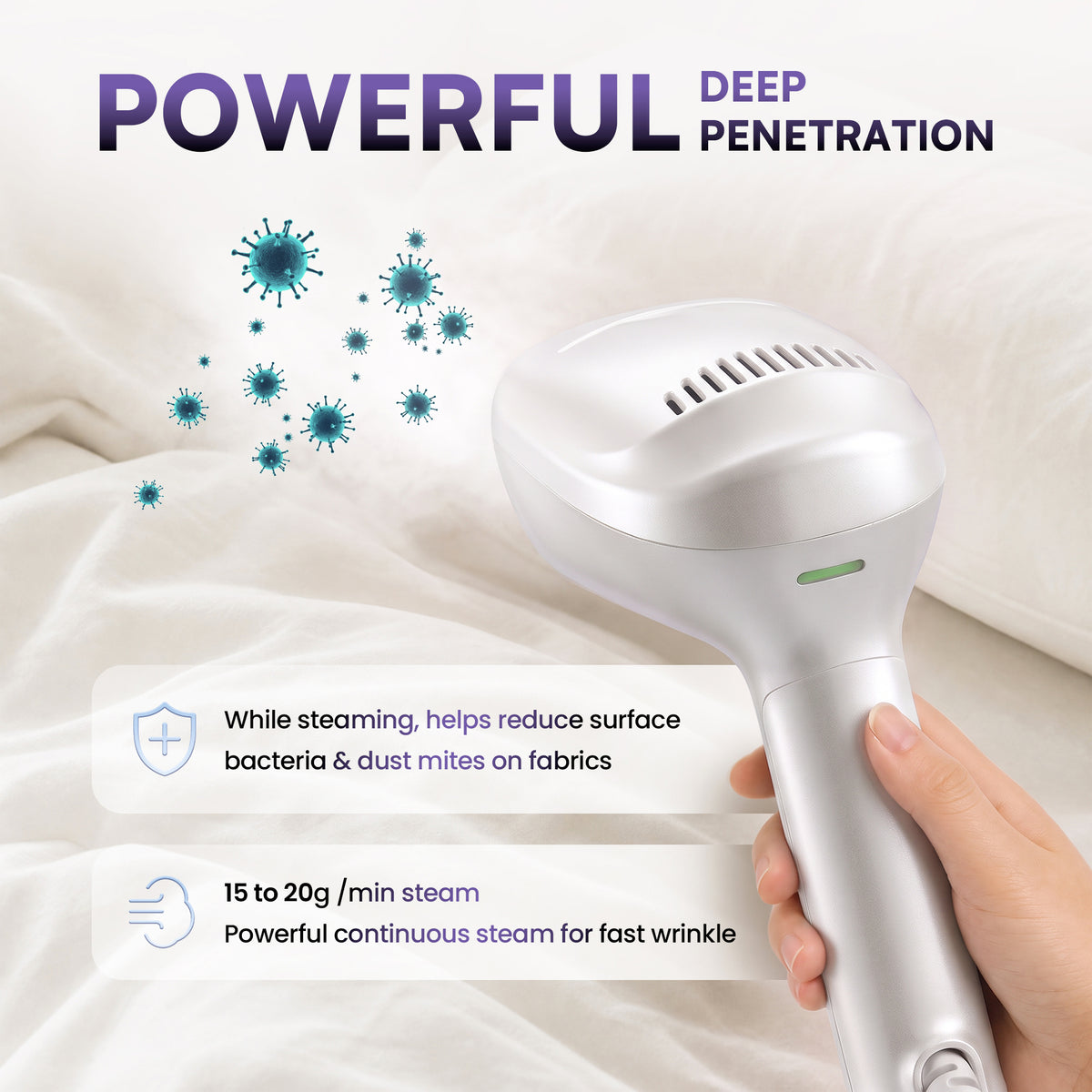 Venuezy Steamer for Clothes, Handheld Clothes Steamer, 1200W Strong Power Garment Steamer with 400ml Tank, Fast Heat-up, Portable Fabric Steam Iron Fabric Wrinkle Remover for Travel, Home