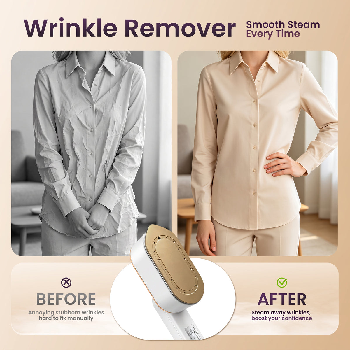 Venuezy Travel Steamer for Clothes, 2 in 1 Travel Steam Iron, Clothes Steamer Handheld with 180ml Water Tank, 20 Seconds Fast Heating, Quick Wrinkle Removal, LCD Display, Ceramic Heating Panel