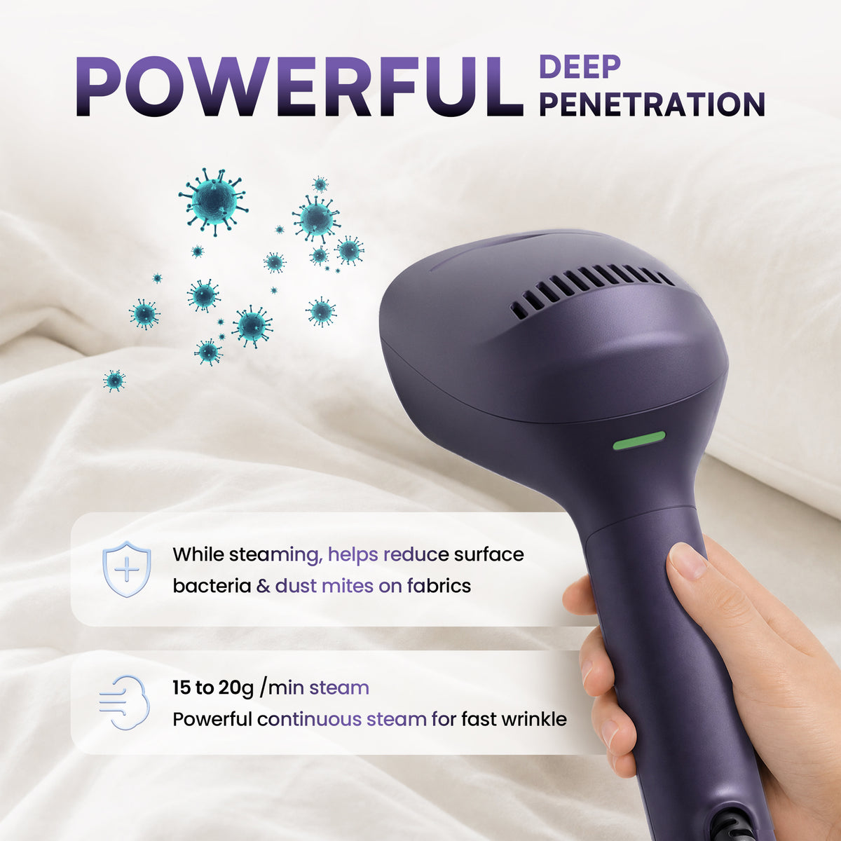 Venuezy Steamer for Clothes, Handheld Clothes Steamer, 1200W Strong Power Garment Steamer with 400ml Tank, Fast Heat-up, Portable Fabric Steam Iron Fabric Wrinkle Remover for Travel, Home