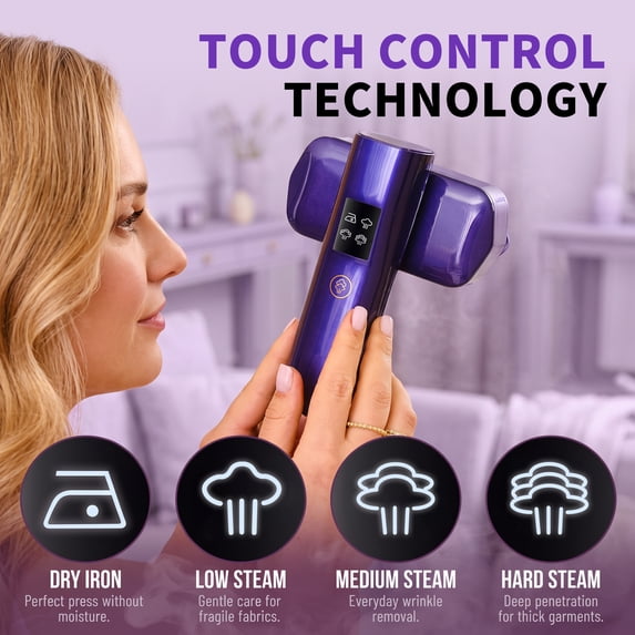 Handheld Clothes Steamer, 2-in-1 Portable Garment Steamer with 100ml Detachable Water Tank, Fast Heat-up, Travel & College Dorm Steamer for Clothes, Purple