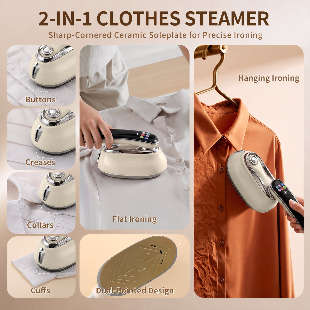 2-in-1 Handheld Steamer Iron for Clothes Portable Garment Steamer Travel, Compact 2-in-1 Fabric Steamer Iron Features a 160ml Water Tank, Offering Powerful, Portable Wrinkle Removal On the GO