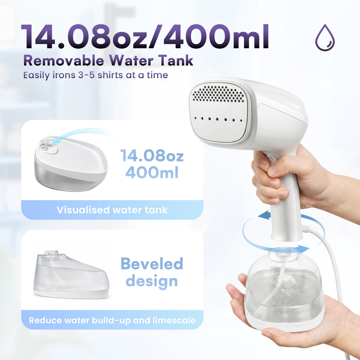 Venuezy Steamer for Clothes, Handheld Clothes Steamer, 1200W Strong Power Garment Steamer with 400ml Tank, Fast Heat-up, Portable Fabric Steam Iron Fabric Wrinkle Remover for Travel, Home