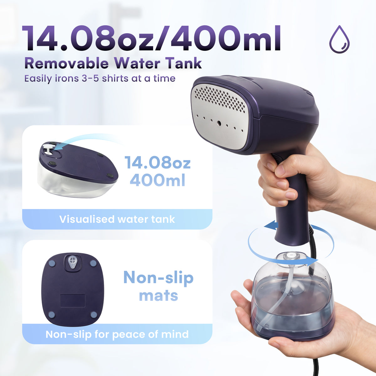 Venuezy Steamer for Clothes, Handheld Clothes Steamer, 1200W Strong Power Garment Steamer with 400ml Tank, Fast Heat-up, Portable Fabric Steam Iron Fabric Wrinkle Remover for Travel, Home