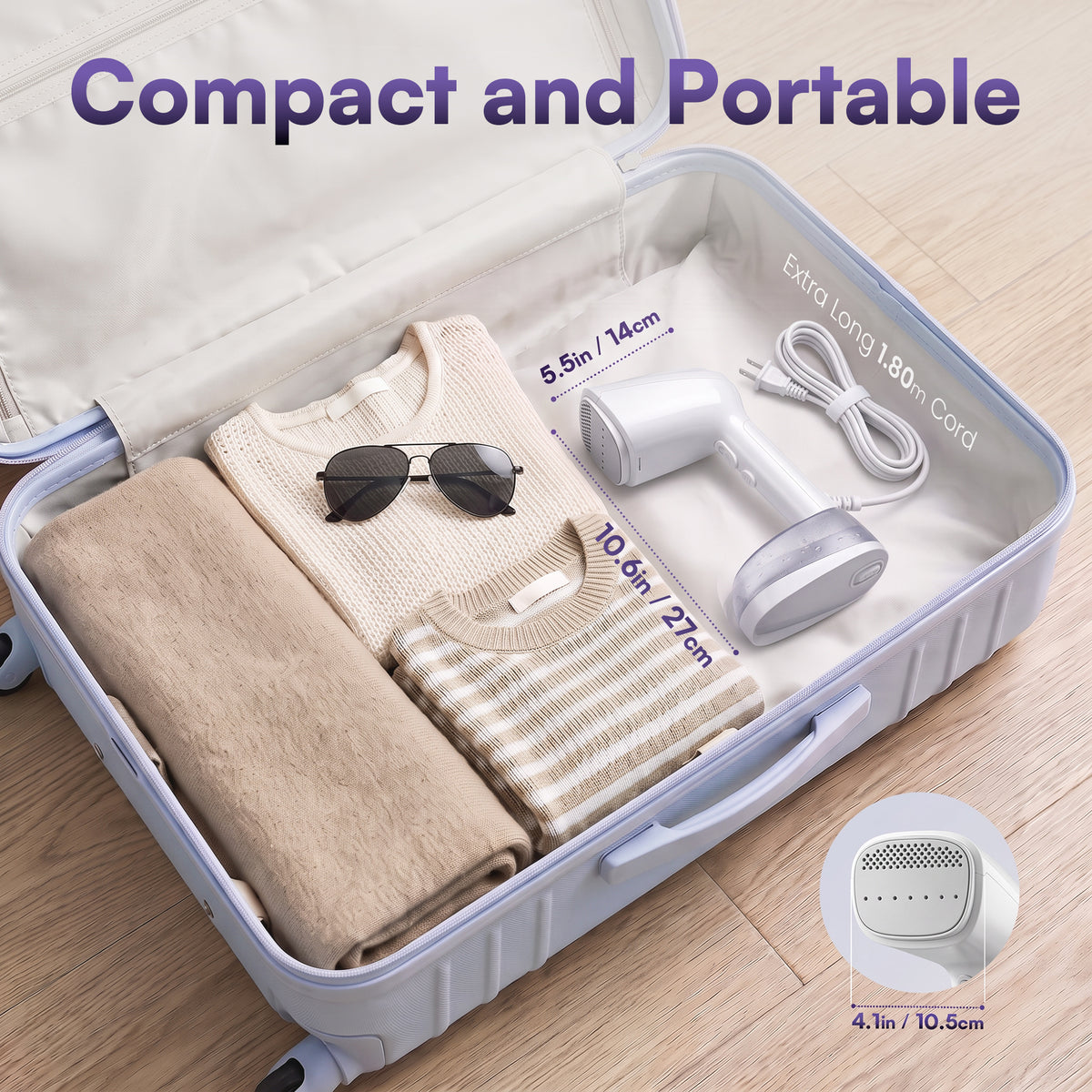 Venuezy Steamer for Clothes, Handheld Clothes Steamer, 1200W Strong Power Garment Steamer with 400ml Tank, Fast Heat-up, Portable Fabric Steam Iron Fabric Wrinkle Remover for Travel, Home