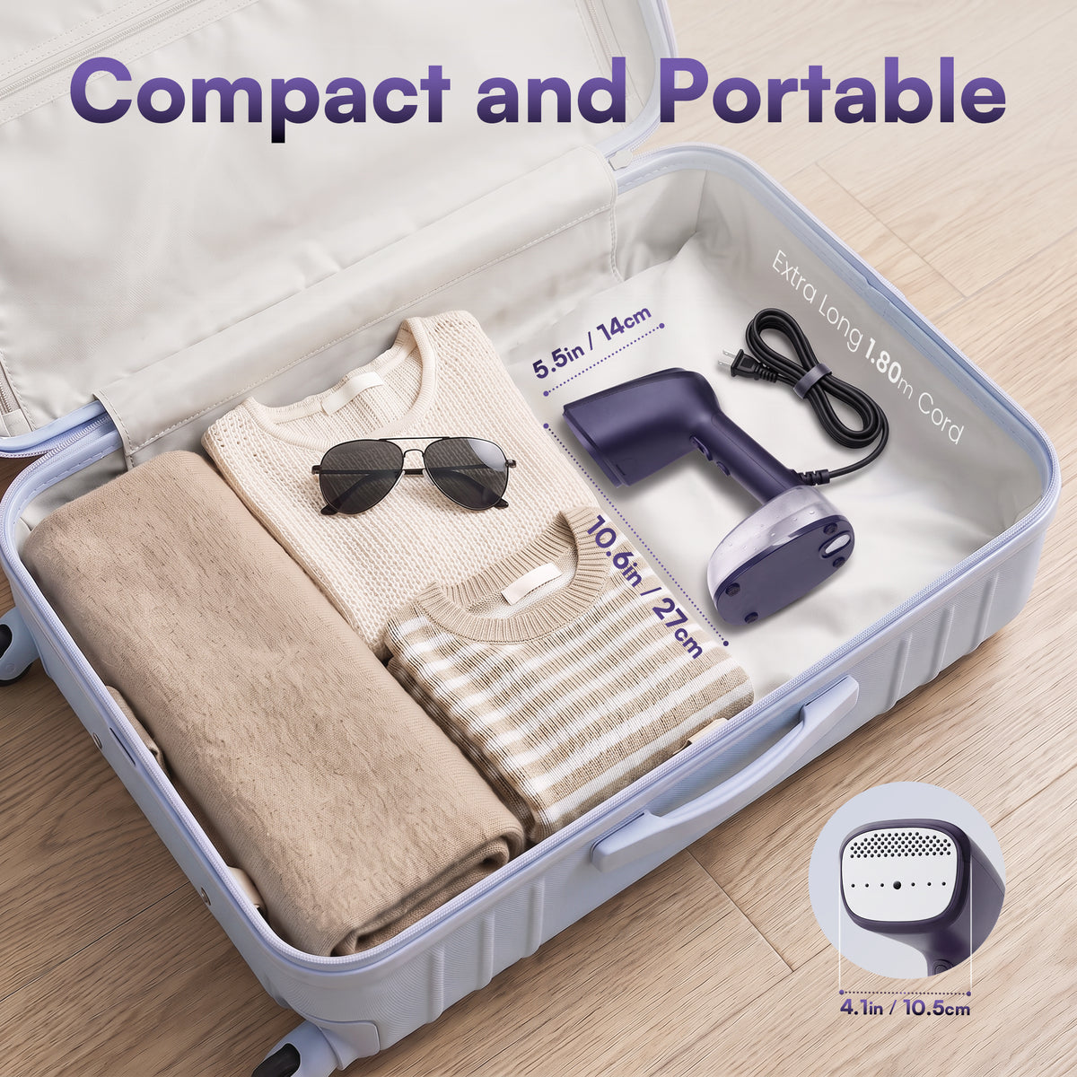 Venuezy Steamer for Clothes, Handheld Clothes Steamer, 1200W Strong Power Garment Steamer with 400ml Tank, Fast Heat-up, Portable Fabric Steam Iron Fabric Wrinkle Remover for Travel, Home