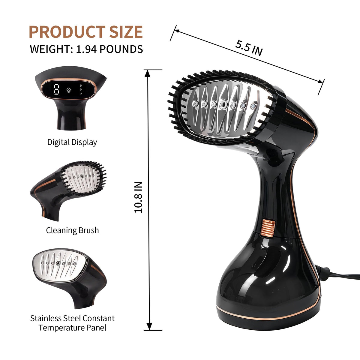 Clothes Steamer Handheld with Brush, 1430W Turbo Steam, 320ml Large Capacity Detachable Water Tank for Travel-Friendly, Clothes, Curtains & Fabrics, 3-Speed Steam Level for Home & Travel