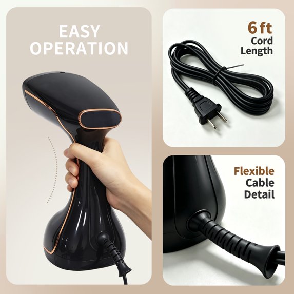 Clothes Steamer Handheld with Brush, 1430W Turbo Steam, 320ml Large Capacity Detachable Water Tank for Travel-Friendly, Clothes, Curtains & Fabrics, 3-Speed Steam Level for Home & Travel