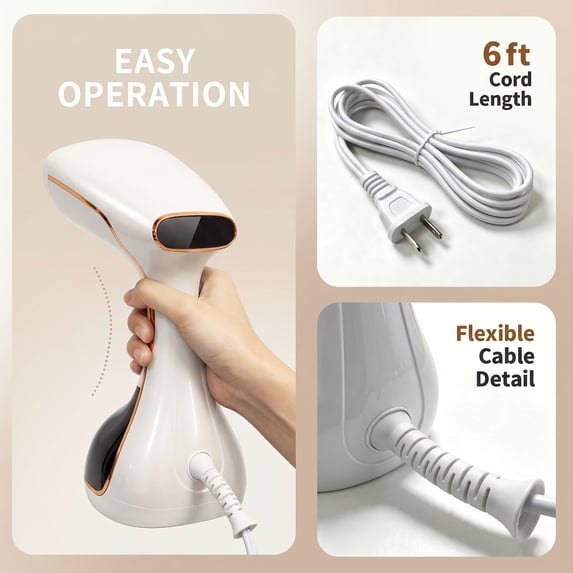 Clothes Steamer Handheld with Brush, 1430W Turbo Steam, 320ml Large Capacity Detachable Water Tank for Travel-Friendly, Clothes, Curtains & Fabrics, 3-Speed Steam Level for Home & Travel